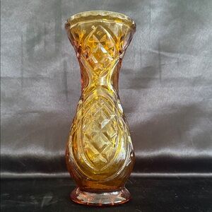 Amber Pressed Depression Glass Vase